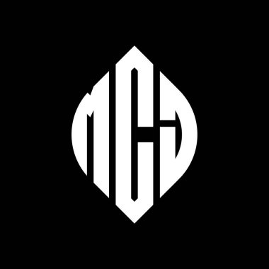 Çember ve elips şekilli MCJ daire harf logosu tasarımı. Tipografik tarzda MCJ elips harfleri. Üç baş harf daire şeklinde bir logo oluşturuyor. MCJ Çember Amblemi Soyut Monogram Harf İşaretleyici Vektörü.