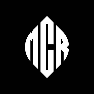 Çember ve elips şekilli MCR yuvarlak harf logosu tasarımı. Tipografik biçimli MCR elips harfleri. Üç baş harf daire şeklinde bir logo oluşturuyor. MCR Çember Amblemi Soyut Monogram Harf İşaretleyici Vektörü.