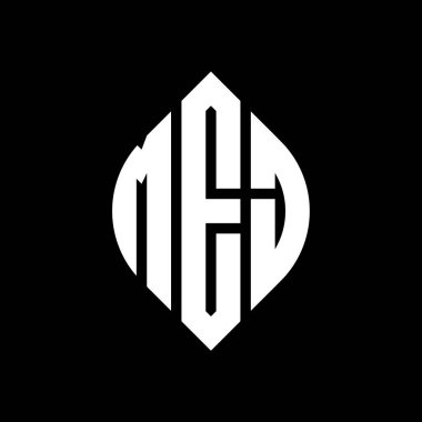 Çember ve elips şekilli MEJ daire harf logosu tasarımı. Tipografik biçimli MEJ elips harfleri. Üç baş harf daire şeklinde bir logo oluşturuyor. MEJ Çember Amblemi Soyut Monogram Harf İşaretleyici Vektörü.