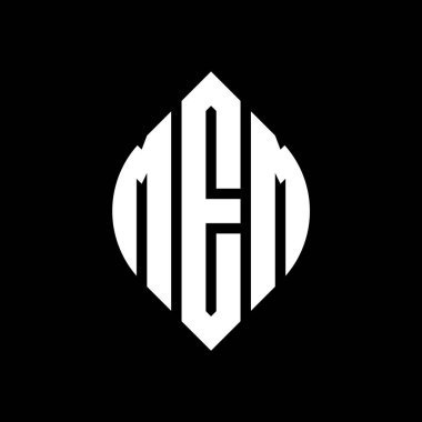 Çember ve elips şekilli MEM daire harf logosu tasarımı. Tipografik biçimli MEM elips harfleri. Üç baş harf daire şeklinde bir logo oluşturuyor. MEM Çemberi Amblemi Soyut Monogram Harf İşaretleme Vektörü.