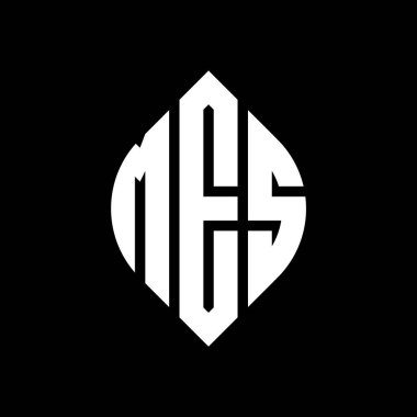 Çember ve elips şekilli MES daire harf logosu tasarımı. Tipografik biçimli MES elips harfleri. Üç baş harf daire şeklinde bir logo oluşturuyor. MES Çember Amblemi Soyut Monogram Harf İşaretleyici Vektörü.