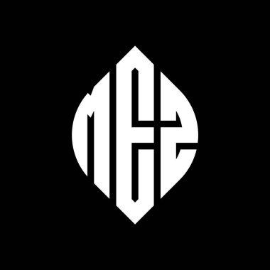 Çember ve elips şekilli MEZ daire harf logosu tasarımı. Tipografik biçimli MEZ elips harfleri. Üç baş harf daire şeklinde bir logo oluşturuyor. MEZ Çember Amblemi Soyut Monogram Harf İşaretleme Vektörü.