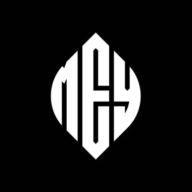 Çember ve elips şekilli MEY daire harf logosu tasarımı. Tipografik biçimli MEY elips harfleri. Üç baş harf daire şeklinde bir logo oluşturuyor. MEY Çember Amblemi Soyut Monogram Harf İşaretleme Vektörü.