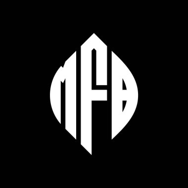 Çember ve elips şekilli MFB daire harf logosu tasarımı. Tipografik biçimli MFB elips harfleri. Üç baş harf daire şeklinde bir logo oluşturuyor. MFB Çember Amblemi Soyut Monogram Harf İşaretleyici Vektörü.