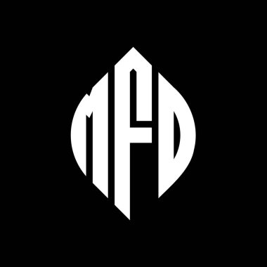 Çember ve elips şekilli MFD daire harf logosu tasarımı. MFD elips harfleri tipografik tarzda. Üç baş harf daire şeklinde bir logo oluşturuyor. MFD Çember Amblemi Soyut Monogram Harf İşaretleyici Vektörü.