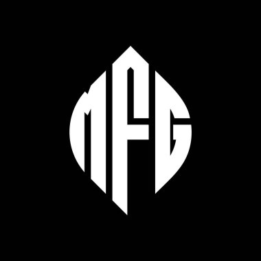 Çember ve elips şekilli MFG daire harf logosu tasarımı. Tipografik biçimli MFG elips harfleri. Üç baş harf daire şeklinde bir logo oluşturuyor. MFG Çember Amblemi Soyut Monogram Harf İşaretleyici Vektörü.