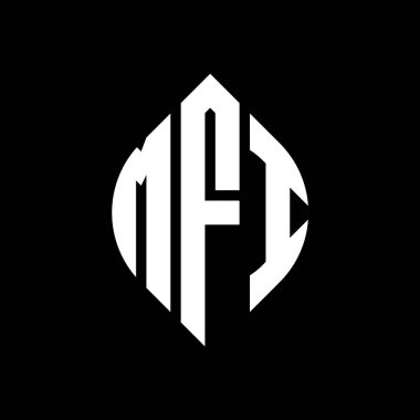 Çember ve elips şekilli MFI daire harf logosu tasarımı. Tipografik şekilli MFI elips harfleri. Üç baş harf daire şeklinde bir logo oluşturuyor. MFI Çember Amblemi Soyut Monogram Harf İşaretleyici Vektörü.