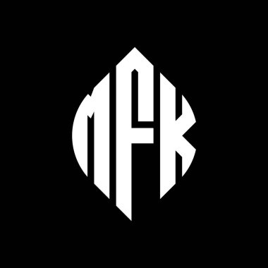 Çember ve elips şekilli MFK daire harf logosu tasarımı. Tipografik biçimli MFK elips harfleri. Üç baş harf daire şeklinde bir logo oluşturuyor. MFK Çember Amblemi Soyut Monogram Harf İşaretleyici Vektörü.