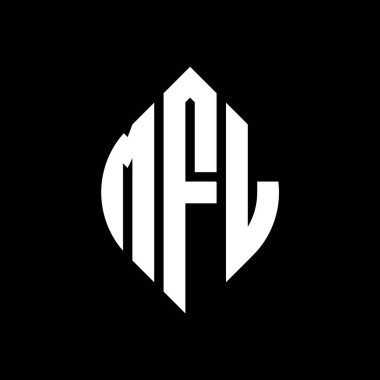 Çember ve elips şekilli MFL daire harf logosu tasarımı. Tipografik biçimli MFL elips harfleri. Üç baş harf daire şeklinde bir logo oluşturuyor. MFL Çember Amblemi Soyut Monogram Harf İşaretleyici Vektörü.