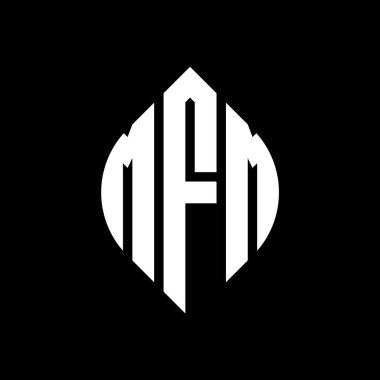 Çember ve elips şekilli MFM daire harf logosu tasarımı. Tipografik biçimli MFM elips harfleri. Üç baş harf daire şeklinde bir logo oluşturuyor. MFM Çember Amblemi Soyut Monogram Harf İşaretleyici Vektörü.