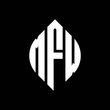 Çember ve elips şekilli MFW daire harf logosu tasarımı. MFW elips harfleri tipografik tarzda. Üç baş harf daire şeklinde bir logo oluşturuyor. MFW Çember Amblemi Soyut Monogram Harf İşaretleyici Vektörü.