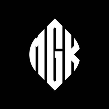 Çember ve elips şekilli MGK daire harf logosu tasarımı. Tipografik biçimli MGK elips harfleri. Üç baş harf daire şeklinde bir logo oluşturuyor. MGK Çember Amblemi Soyut Monogram Harf İşaretleyici Vektörü.