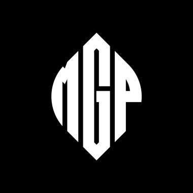 Çember ve elips şekilli MGP daire harf logosu tasarımı. Tipografik biçimli MGP elips harfleri. Üç baş harf daire şeklinde bir logo oluşturuyor. MGP Çember Amblemi Soyut Monogram Harf İşaretleyici Vektörü.