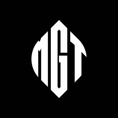 Çember ve elips şekilli MGT daire harf logosu tasarımı. Tipografik biçimli MGT elips harfleri. Üç baş harf daire şeklinde bir logo oluşturuyor. MGT Çember Amblemi Soyut Monogram Harf İşaretleyici Vektörü.
