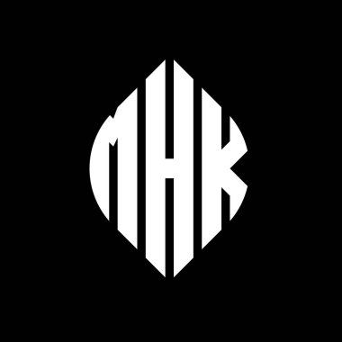 Çember ve elips şekilli MHK daire harf logosu tasarımı. Tipografik biçimli MHK elips harfleri. Üç baş harf daire şeklinde bir logo oluşturuyor. MHK Çember Amblemi Soyut Monogram Harf İşaretleyici Vektörü.