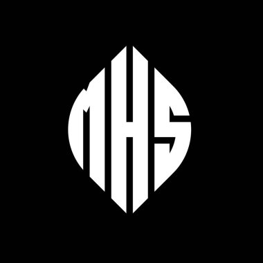 Çember ve elips şekilli MHS daire harf logosu tasarımı. Tipografik biçimli MHS elips harfleri. Üç baş harf daire şeklinde bir logo oluşturuyor. MHS Çember Amblemi Soyut Monogram Harf İşaretleyici Vektörü.