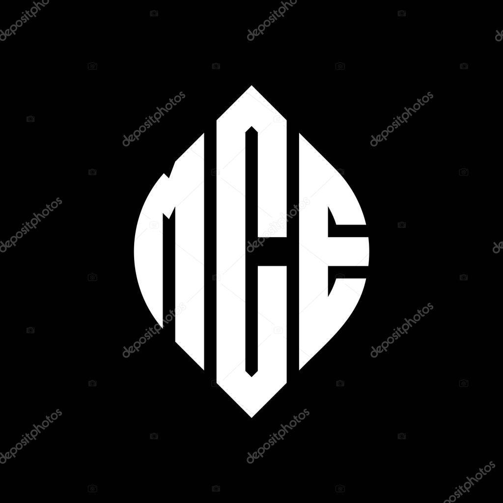 MCE circle letter logo design with circle and ellipse shape. MCE ellipse letters with typographic style. The three initials form a circle logo. MCE Circle Emblem Abstract Monogram Letter Mark Vector.