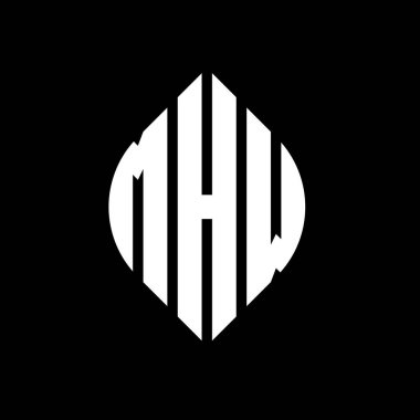 Çember ve elips şekilli MHW daire harf logosu tasarımı. MHW elips harfleri tipografik tarzda. Üç baş harf daire şeklinde bir logo oluşturuyor. MHW Çember Amblemi Soyut Monogram Harf İşaretleyici Vektörü.
