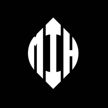 Çember ve elips şekilli MIH daire harf logosu tasarımı. Tipografik biçimli MIH elips harfleri. Üç baş harf daire şeklinde bir logo oluşturuyor. MIH Çemberi Amblemi Soyut Monogram Harf İşaretleme Vektörü.