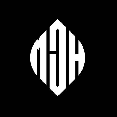 Çember ve elips şekilli MJH daire harf logosu tasarımı. Tipografik biçimli MJH elips harfleri. Üç baş harf daire şeklinde bir logo oluşturuyor. MJH Çember Amblemi Soyut Monogram Harf İşaretleyici Vektörü.