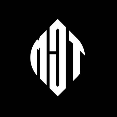 Çember ve elips şekilli MJT daire harf logosu tasarımı. Tipografik biçimli MJT elips harfleri. Üç baş harf daire şeklinde bir logo oluşturuyor. MJT Çember Amblemi Soyut Monogram Harf İşaretleyici Vektörü.