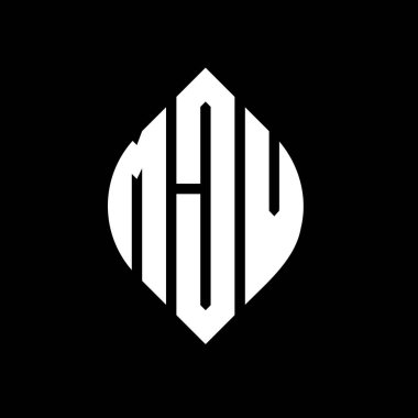 Çember ve elips şekilli MJV daire harf logosu tasarımı. Tipografik biçimli MJV elips harfleri. Üç baş harf daire şeklinde bir logo oluşturuyor. MJV Çember Amblemi Soyut Monogram Harf İşaretleyici Vektörü.