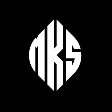 Çember ve elips şekilli MKS daire harf logosu tasarımı. Tipografik biçimli MKS elips harfleri. Üç baş harf daire şeklinde bir logo oluşturuyor. MKS Çemberi Amblemi Soyut Monogram Harf İşaretleyici Vektörü.