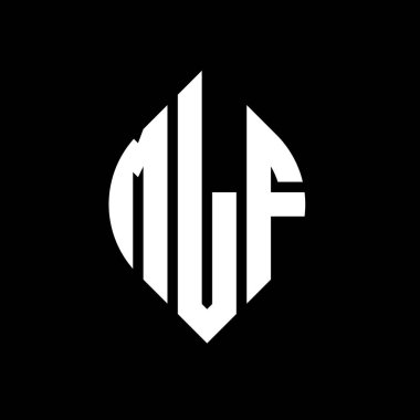 Çember ve elips şekilli MLF daire harf logosu tasarımı. Tipografik biçimli MLF elips harfleri. Üç baş harf daire şeklinde bir logo oluşturuyor. MLF Çember Amblemi Soyut Monogram Harf İşaretleyici Vektörü.