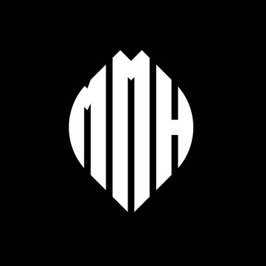 Çember ve elips şekilli MMH daire harf logosu tasarımı. Tipografik biçimli elips harfler. Üç baş harf daire şeklinde bir logo oluşturuyor. MMH Çemberi Amblemi Soyut Monogram Harf İşaretleyici Vektörü.