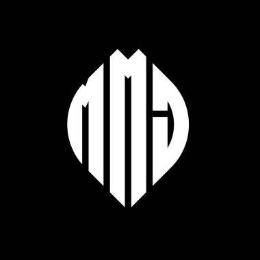 Çember ve elips şekilli MMJ daire harf logosu tasarımı. Tipografik şekilli MMJ elips harfleri. Üç baş harf daire şeklinde bir logo oluşturuyor. MMJ Çember Amblemi Soyut Monogram Harf İşaretleyici Vektörü.