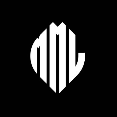 Çember ve elips şekilli MML daire harf logosu tasarımı. Tipografik biçimli MML elips harfleri. Üç baş harf daire şeklinde bir logo oluşturuyor. MML Çember Amblemi Soyut Monogram Harf İşaretleyici Vektörü.