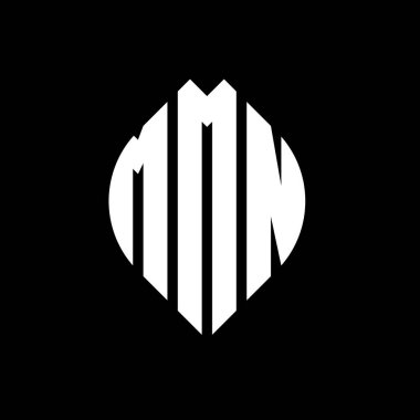 Çember ve elips şekilli MMN daire harf logosu tasarımı. Tipografik biçimli MMN elips harfleri. Üç baş harf daire şeklinde bir logo oluşturuyor. MMN Çemberi Amblemi Soyut Monogram Harf İşaretleyici Vektörü.