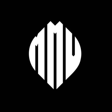 Çember ve elips şekilli MMV daire harf logosu tasarımı. Tipografik biçimli MMV elips harfleri. Üç baş harf daire şeklinde bir logo oluşturuyor. MMV Çember Amblemi Soyut Monogram Harf İşaretleyici Vektörü.