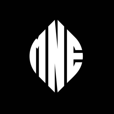 Çember ve elips şekilli MNE daire harf logosu tasarımı. MNE elips harfleri tipografik tarzda. Üç baş harf daire şeklinde bir logo oluşturuyor. MNE Çemberi Amblemi Soyut Monogram Harf İşaretleme Vektörü.