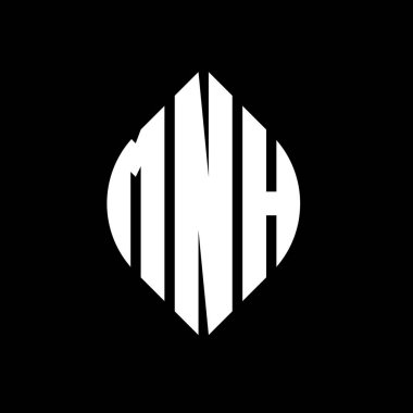 Çember ve elips şekilli MNH daire harf logosu tasarımı. Tipografik biçimli MNH elips harfleri. Üç baş harf daire şeklinde bir logo oluşturuyor. MNH Çember Amblemi Soyut Monogram Harf İşaretleyici Vektörü.