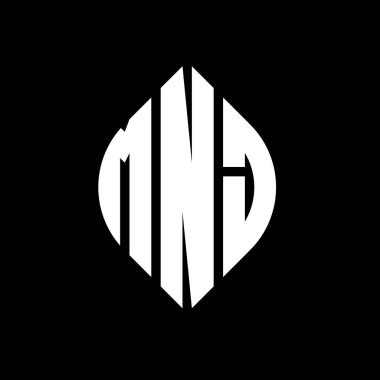 Çember ve elips şekilli MNJ daire harf logosu tasarımı. Tipografik şekilli MNJ elips harfleri. Üç baş harf daire şeklinde bir logo oluşturuyor. MNJ Çember Amblemi Soyut Monogram Harf İşareti Vector.MNJ daire harfli logo tasarımı daire ve ellip