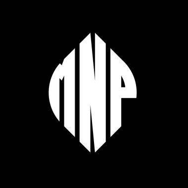 Çember ve elips şekilli MNP daire harf logosu tasarımı. Tipografik biçimli MNP elips harfleri. Üç baş harf daire şeklinde bir logo oluşturuyor. MNP Çember Amblemi Soyut Monogram Harf İşaretleyici Vektörü.