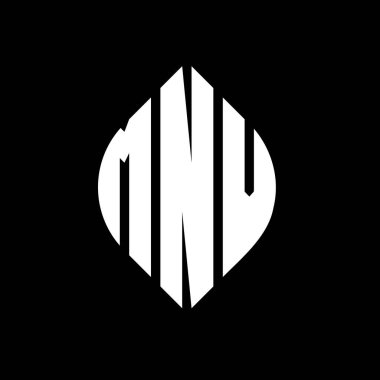 Çember ve elips şekilli MNV daire harf logosu tasarımı. Tipografik şekilli MNV elips harfleri. Üç baş harf daire şeklinde bir logo oluşturuyor. MNV Çember Amblemi Soyut Monogram Harf İşaretleyici Vektörü.