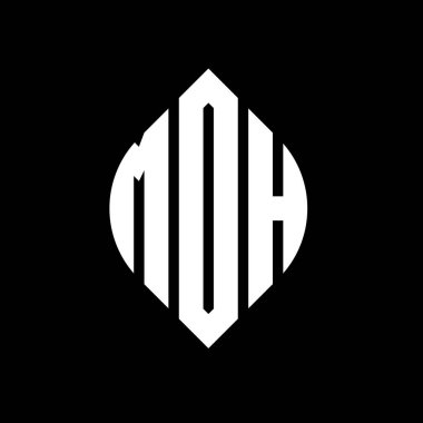 Çember ve elips şekilli MOH daire harf logosu tasarımı. Tipografik biçimli MOH elips harfleri. Üç baş harf daire şeklinde bir logo oluşturuyor. MOH Çemberi Amblemi Soyut Monogram Harf İşaretleme Vektörü.
