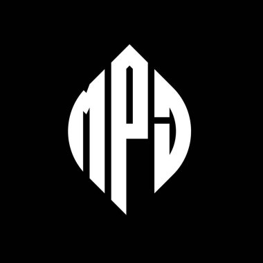 Çember ve elips şekilli MPJ daire harf logosu tasarımı. MPJ elips harfleri tipografik tarzda. Üç baş harf daire şeklinde bir logo oluşturuyor. MPJ Çember Amblemi Soyut Monogram Harf İşaretleme Vektörü.