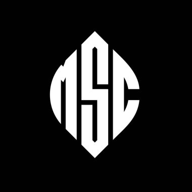Çember ve elips şekilli MSC daire harf logosu tasarımı. Tipografik şekilli MSC elips harfleri. Üç baş harf daire şeklinde bir logo oluşturuyor. MSC Çember Amblemi Soyut Monogram Harf İşaretleyici Vektörü.