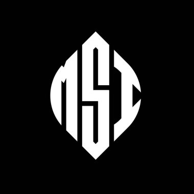 Çember ve elips şekilli MSI daire harf logosu tasarımı. Tipografik biçimli MSI elips harfleri. Üç baş harf daire şeklinde bir logo oluşturuyor. MSI Çemberi Amblemi Soyut Monogram Harf İşaretleyici Vektörü.