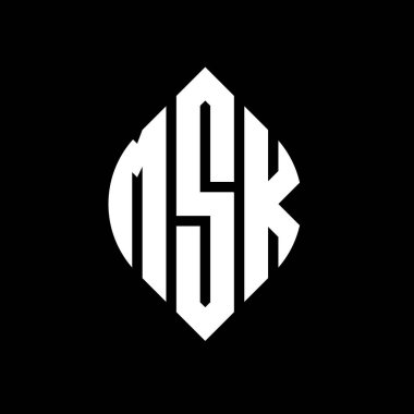 Çember ve elips şekilli MSK daire harf logosu tasarımı. Tipografik biçimli MSK elips harfleri. Üç baş harf daire şeklinde bir logo oluşturuyor. MSK Çember Amblemi Soyut Monogram Harf İşaretleyici Vektörü.