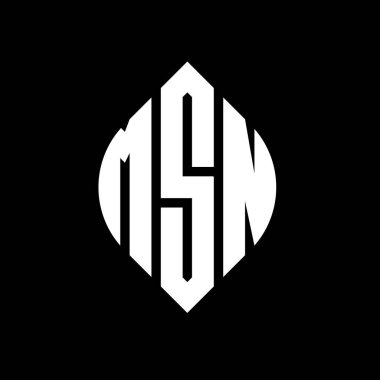 Çember ve elips şekilli MSN daire harf logosu tasarımı. Tipografik biçimli MSN elips harfleri. Üç baş harf daire şeklinde bir logo oluşturuyor. MSN Çember Amblemi Soyut Monogram Harf İşaretleyici Vektörü.