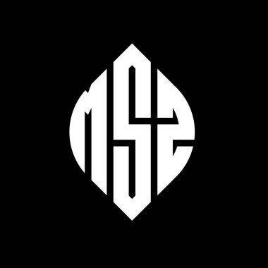 Çember ve elips şekilli MSZ daire harf logosu tasarımı. Tipografik biçimli MSZ elips harfleri. Üç baş harf daire şeklinde bir logo oluşturuyor. MSZ Çember Amblemi Soyut Monogram Harf İşaretleyici Vektörü.