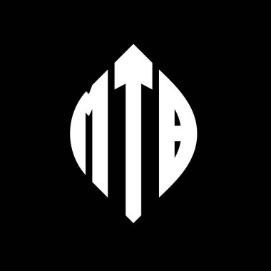 Çember ve elips şekilli MTB daire harf logosu tasarımı. Tipografik biçimli MTB elips harfleri. Üç baş harf daire şeklinde bir logo oluşturuyor. MTB Çember Amblemi Soyut Monogram Harf İşaretleyici Vektörü.