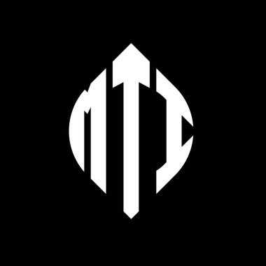Çember ve elips şekilli MTI daire harf logosu tasarımı. Tipografik şekilli MTI elips harfleri. Üç baş harf daire şeklinde bir logo oluşturuyor. MTI Çember Amblemi Soyut Monogram Harf İşaretleyici Vektörü.