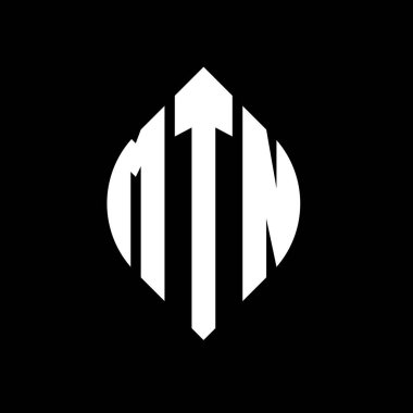 Çember ve elips şekilli MTN daire harf logosu tasarımı. Tipografik biçimli MTN elips harfleri. Üç baş harf daire şeklinde bir logo oluşturuyor. MTN Çember Amblemi Soyut Monogram Harf İşaretleyici Vektörü.