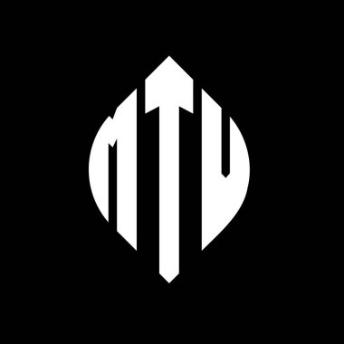 Çember ve elips şekilli MTV daire harf logosu tasarımı. Tipografik şekilli MTV elips harfleri. Üç baş harf daire şeklinde bir logo oluşturuyor. MTV Çemberi Amblemi Soyut Monogram Harf İşaretleyici Vektörü.
