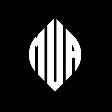 Çember ve elips şekilli MUA daire harfli logo tasarımı. MUA elips harfleri tipografik tarzda. Üç baş harf daire şeklinde bir logo oluşturuyor. MUA Çember Amblemi Soyut Monogram Harf İşaretleyici Vektörü.